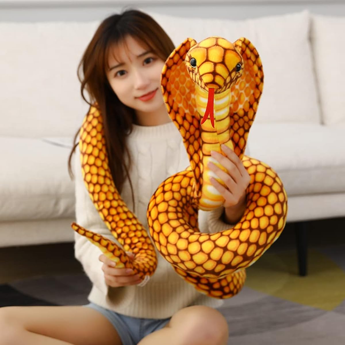 pangcangshu Lovely Simulation Snake Plush Toy Giant Snake Cobra Animal Python Soft Stuffed Animal Doll Birthday Gift Kids Toy Home Decoration (Red, 91 inch)