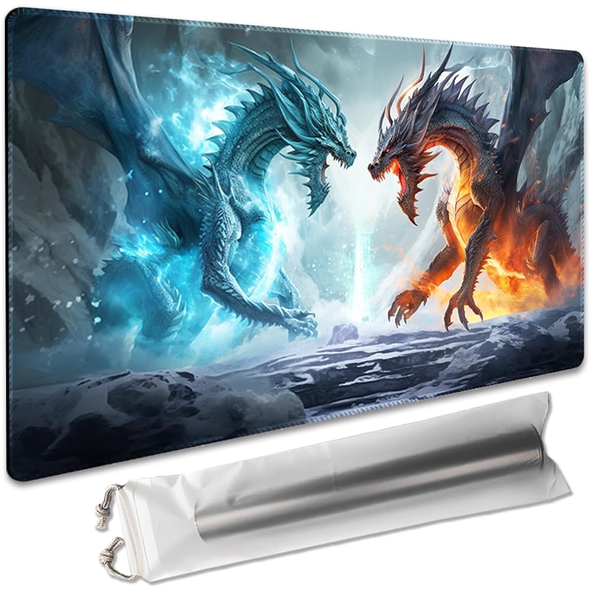SIXTORE Premium Board Game 14x24 Inch TCG Playmat OCG CCG RPG MTG Playmat Mouse Pad Desk Mat (Ice and Fire)