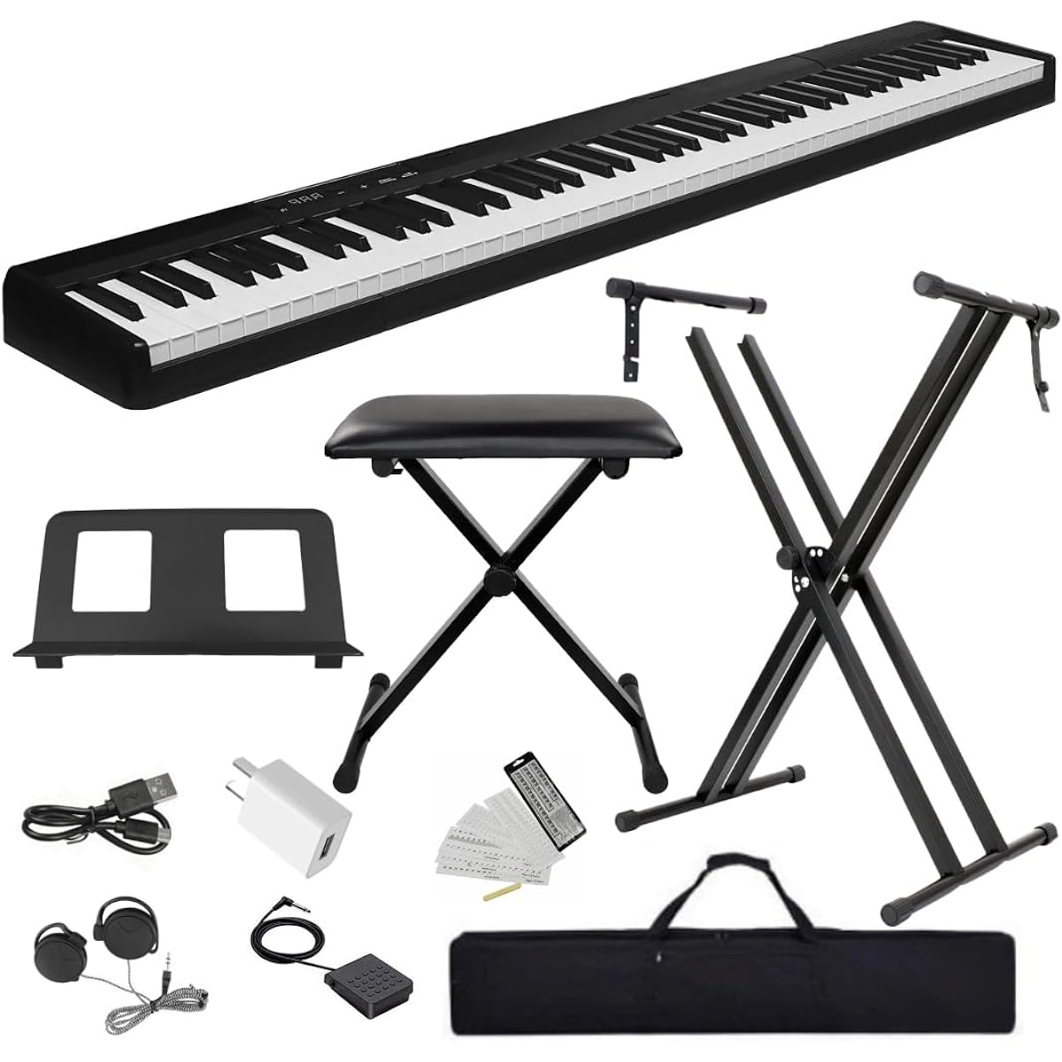 lectronic piano [3 sets, 88 keys] With stand, piano with chair, Longeye, portable, ultra-compact, 10mm stroke, built-in battery, can be used for long periods of time, perfect for practicing, case included, pedal included, MIDI compatible (black - 3 sets)