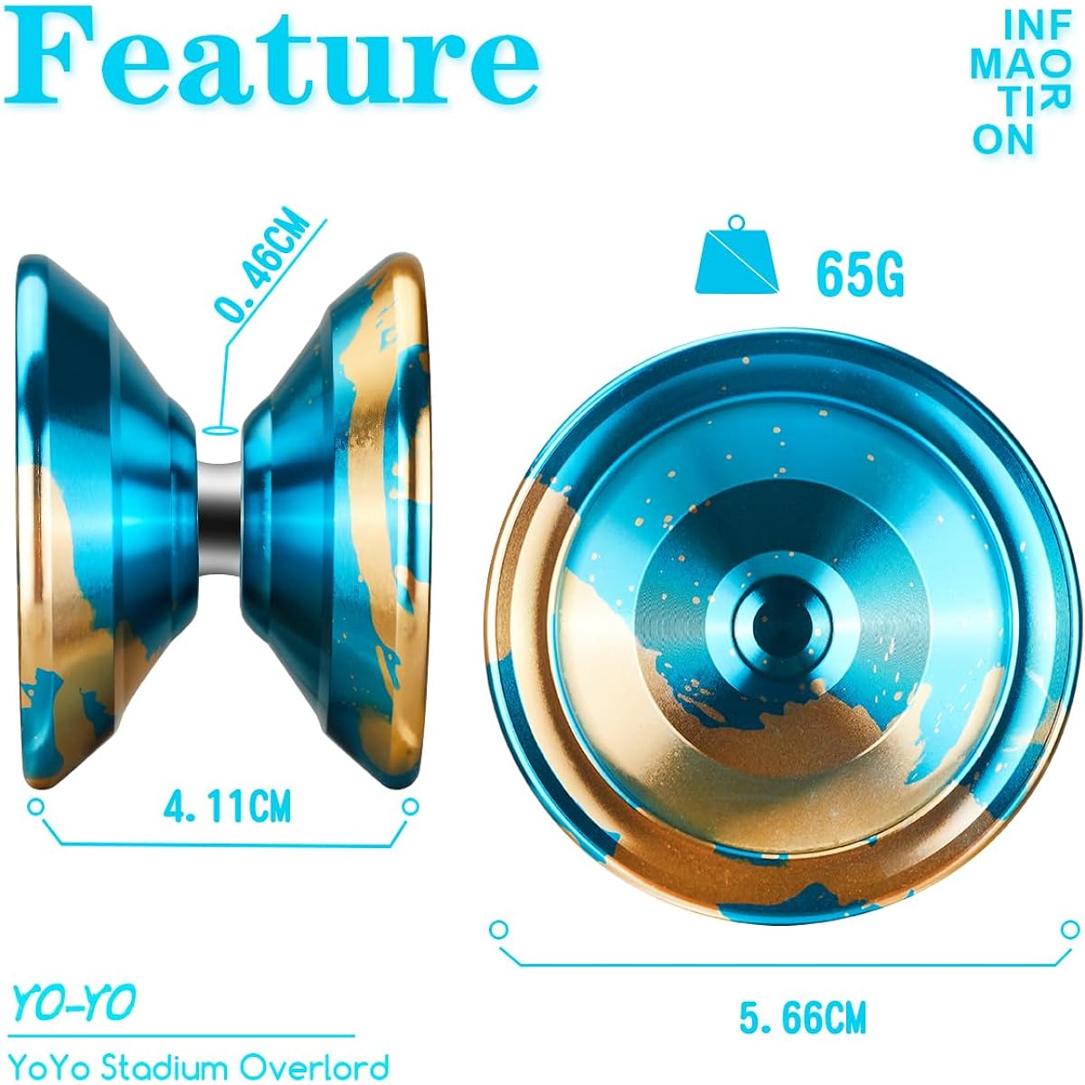 FETESNICE Yoyo Professional Yoyo Responsive Yoyo for Kids Adults Beginners Beginners Metal Trick Butterfly Yoyo with Replacement Bearings Yoyo String (Blue)