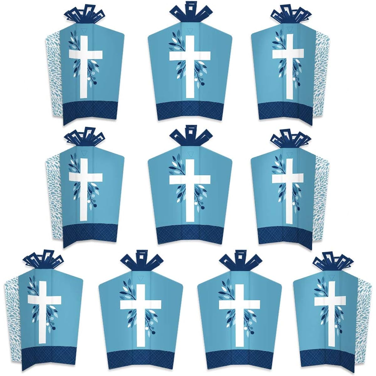 Big Dot of Happiness Blue Elegant Cloth - Table Decoration - Boys Religious Party Fold & Flare Centerpiece - 10 Pieces