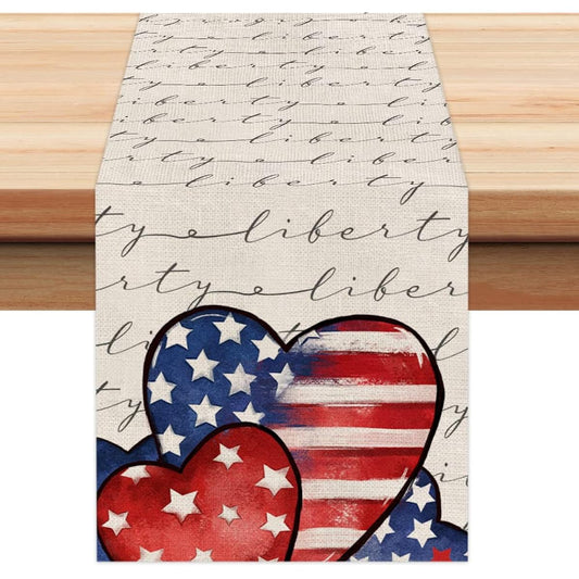 4th of July Decorations Table Runner 13x72 Inch Memorial Day American Flag Stars and Stripes Patriotic Love America Freedom Liberty Independence Day Decor AT200