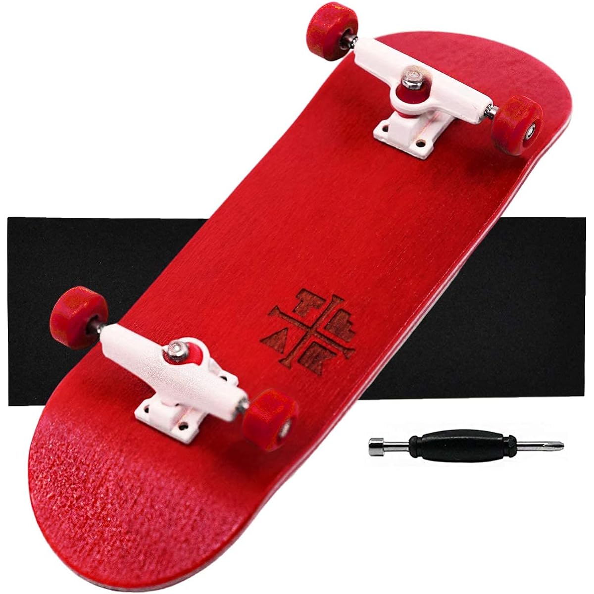 Teak Tuning Prolific Complete Fingerboard with Upgrade Components - Proboard Shape and Size Bearings Wheels Bushings Trucks - 32mm x 97mm Handmade Wood Board - Candy Cane Edition