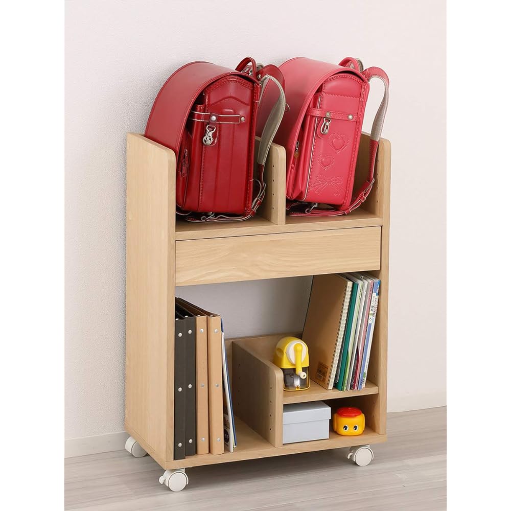 Kuroshio Simple School Bag Storage Wagon Natural Width 55cm Wooden 079865