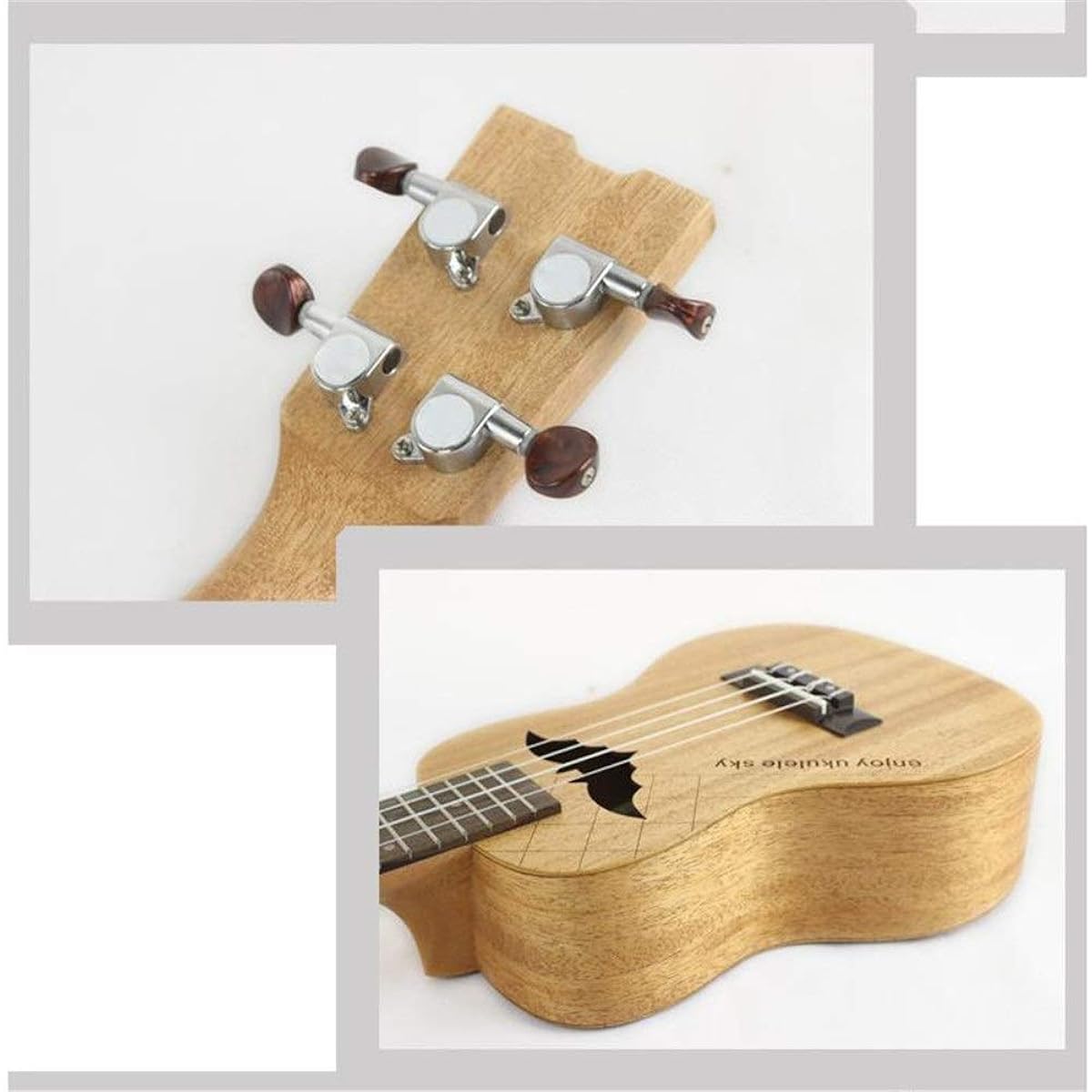 Concert Ukulele Bat Carved Pattern 24 Inch Concert Ukulele Mahogany Wood Hawaii Kids Guitar Cake Gig Bag Ukulele for Beginners Ukulele (Color: Wood, Size: 24 inches)