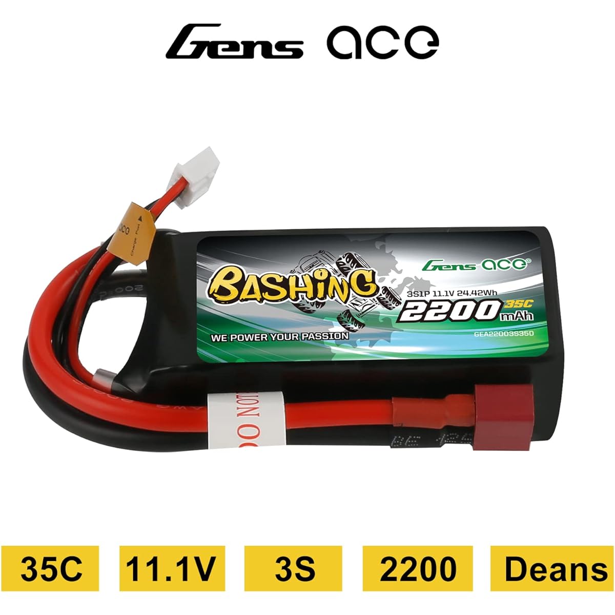 Gens ace 3S LiPo Battery 11.1V 2200mAh 35C Soft Case Pack with Deans Plug 70mm EDF for RC Plane 450 Helicopter RC Boat