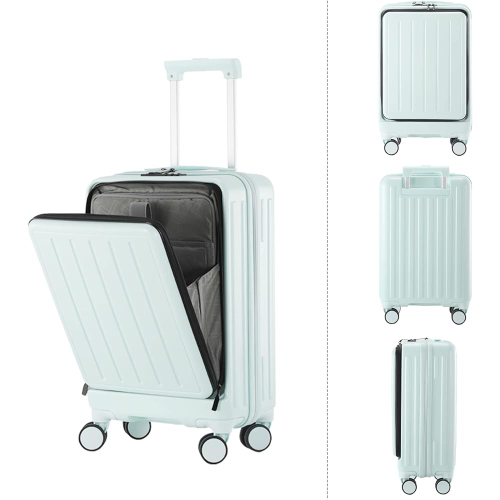 [ISUKI] Suitcase Carry Case Front Open Carry Bag Carry-on Front Pocket Ultra Light Zipper Top Open Multiple Storage Pockets Popular Quiet Small TSA Lock Included Travel Business Mint Green MintGreen S Size Approx. 41L 20 Dimensions