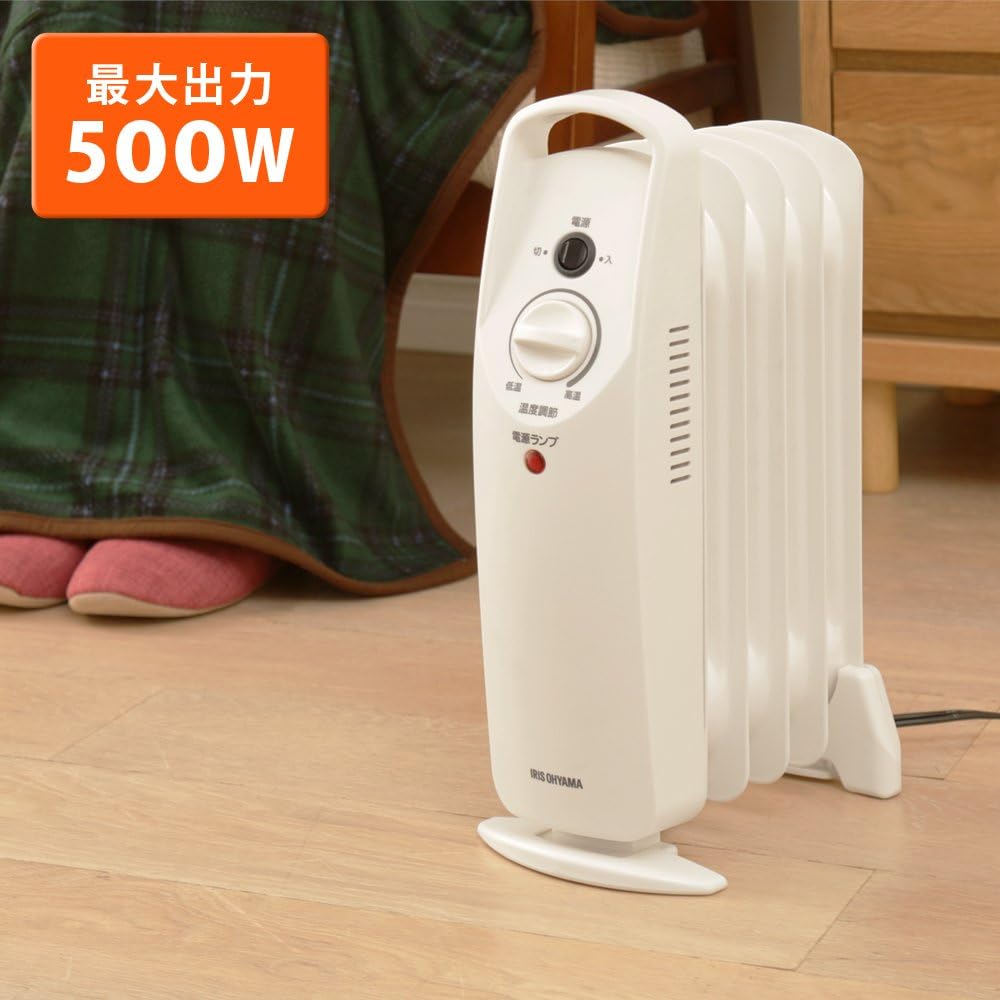 Iris Ohyama Heater Oil Heater 3.3 tatami Wave Type 500W Small Compact Temperature Adjustable Tipping Off Function Mechanical Feet Energy Saving Heating POH-505K-W White
