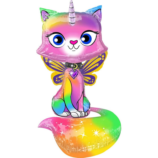 Anagram International Rainbow Butterfly Unicorn Kitty Airwalker Foil Balloon, 44" Tall, Multicolor