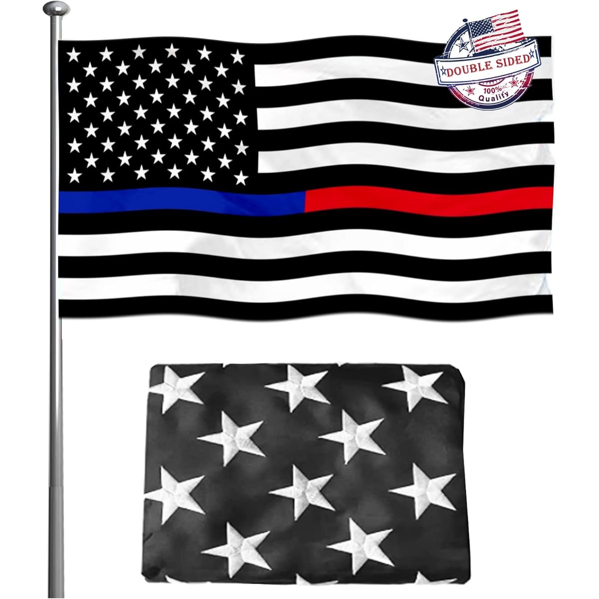 Mosprovie Embroidered Stars Thin Blue and Red Line American Flag 3x5 Heavy Duty Flag Honoring Law Enforcement Officers and Firefighters UV Protected Fade Police and Fire American Flag Outdoor