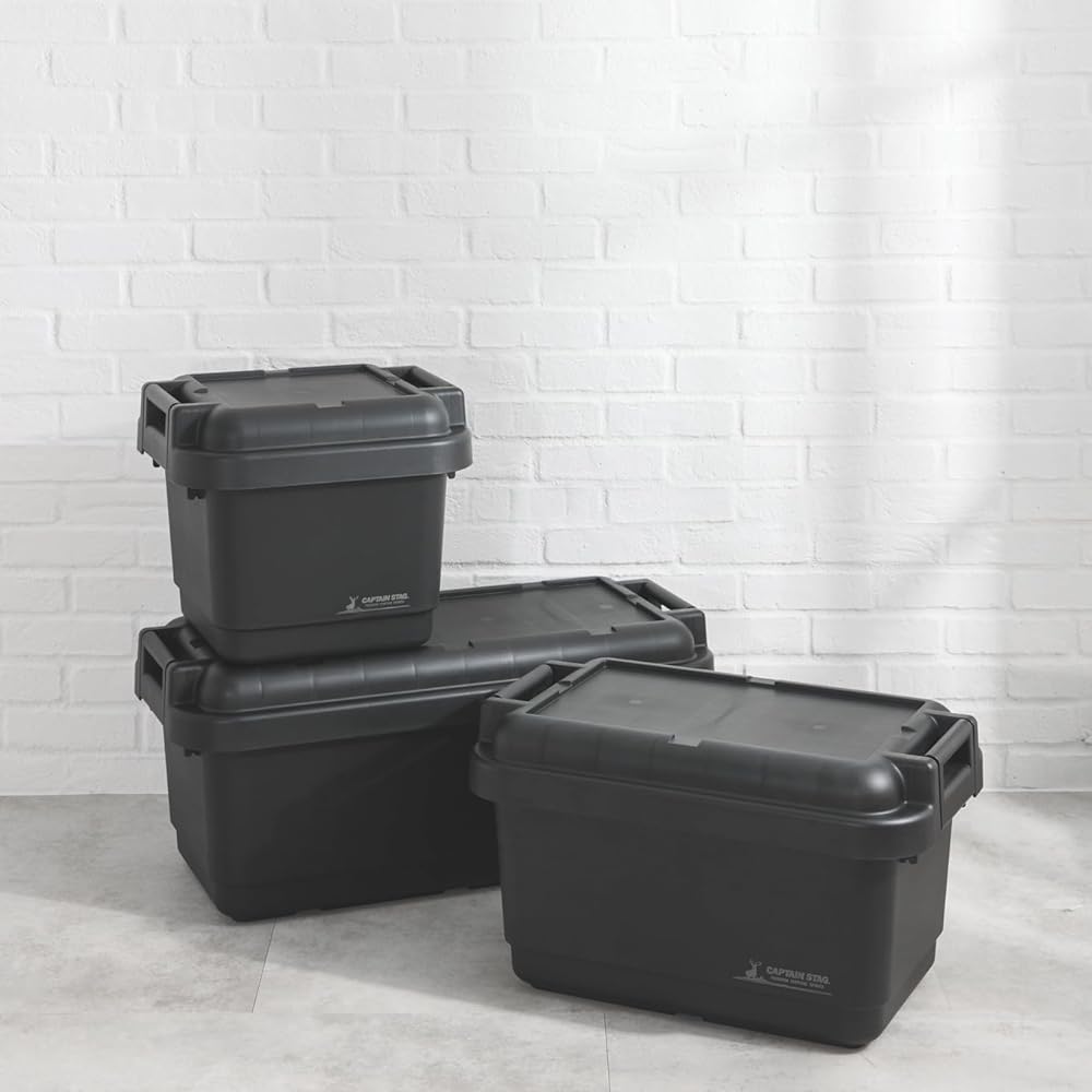 CAPTAIN STAG Storage Box CS Tough Box [33L/53L/73L] Simple Sealed Type with Gasket Stackable Load Capacity 100kg Made in Japan Black UM-1633/UM-1634/UM-1635