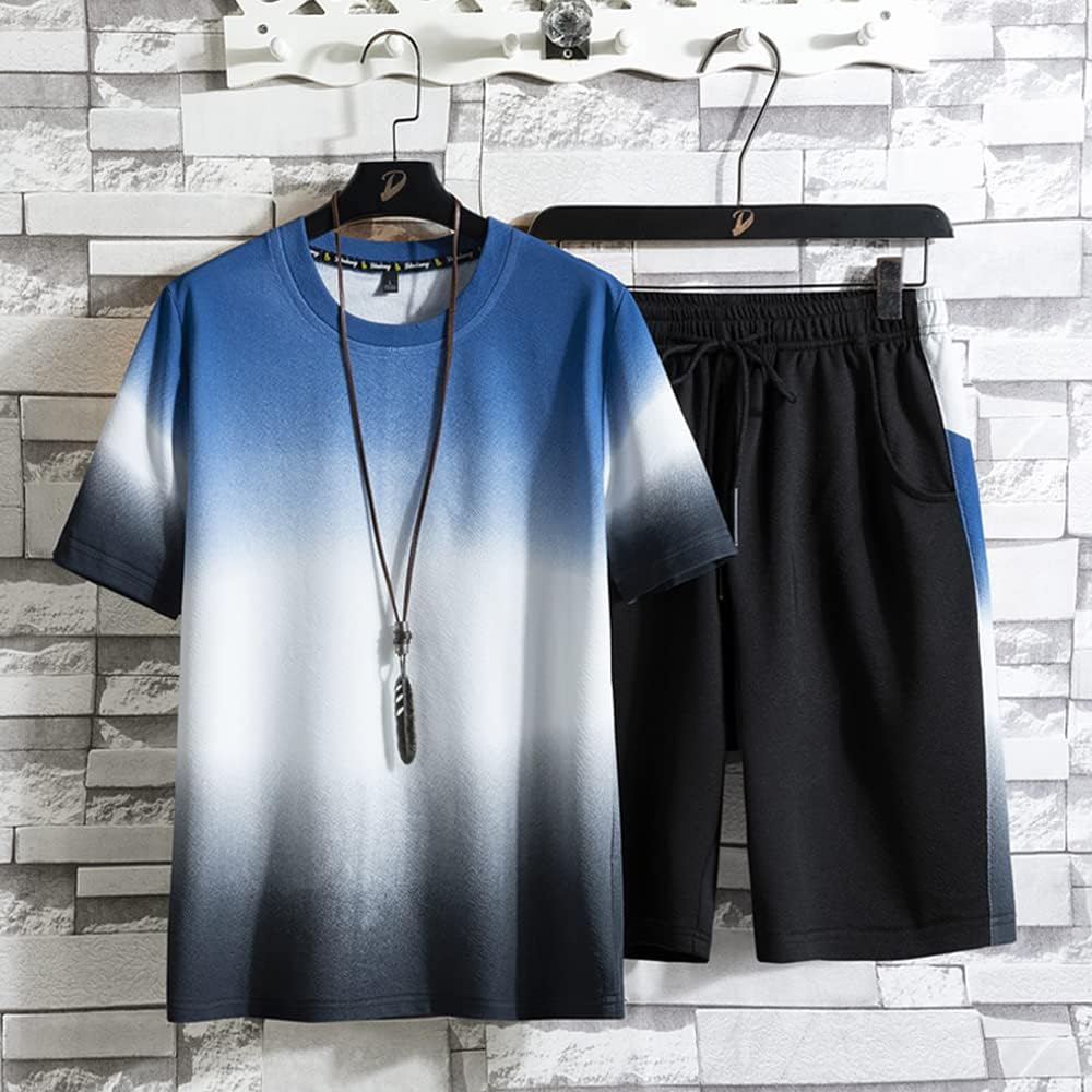 [BLOOMY CHIC] Jersey Men's Top and Bottom Set, Gradient T-Shirt, Top and Bottom Setup, Sweat Absorbent, Quick Drying, Breathable, Sports, Short Sleeve Shirt, Half Pants, Large Size, Summer