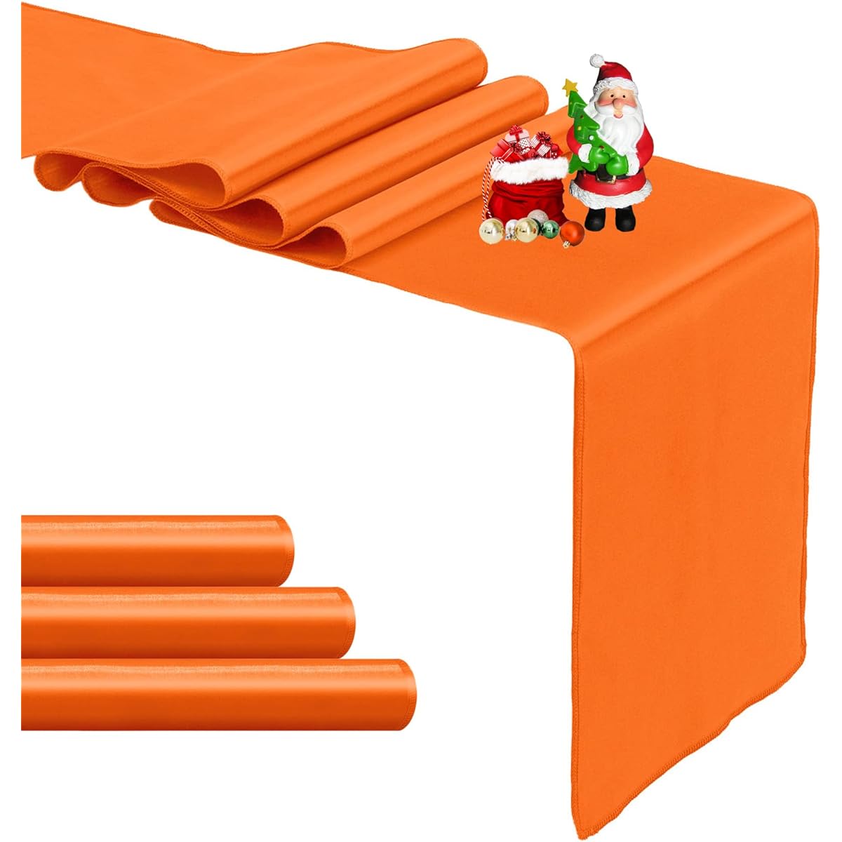 Orange Satin Table Runners, Set of 4, 12" x 108" Long, Light and Smooth Silk Fabric Table Runners for Weddings, Banquets, Birthday Parties, Decorations