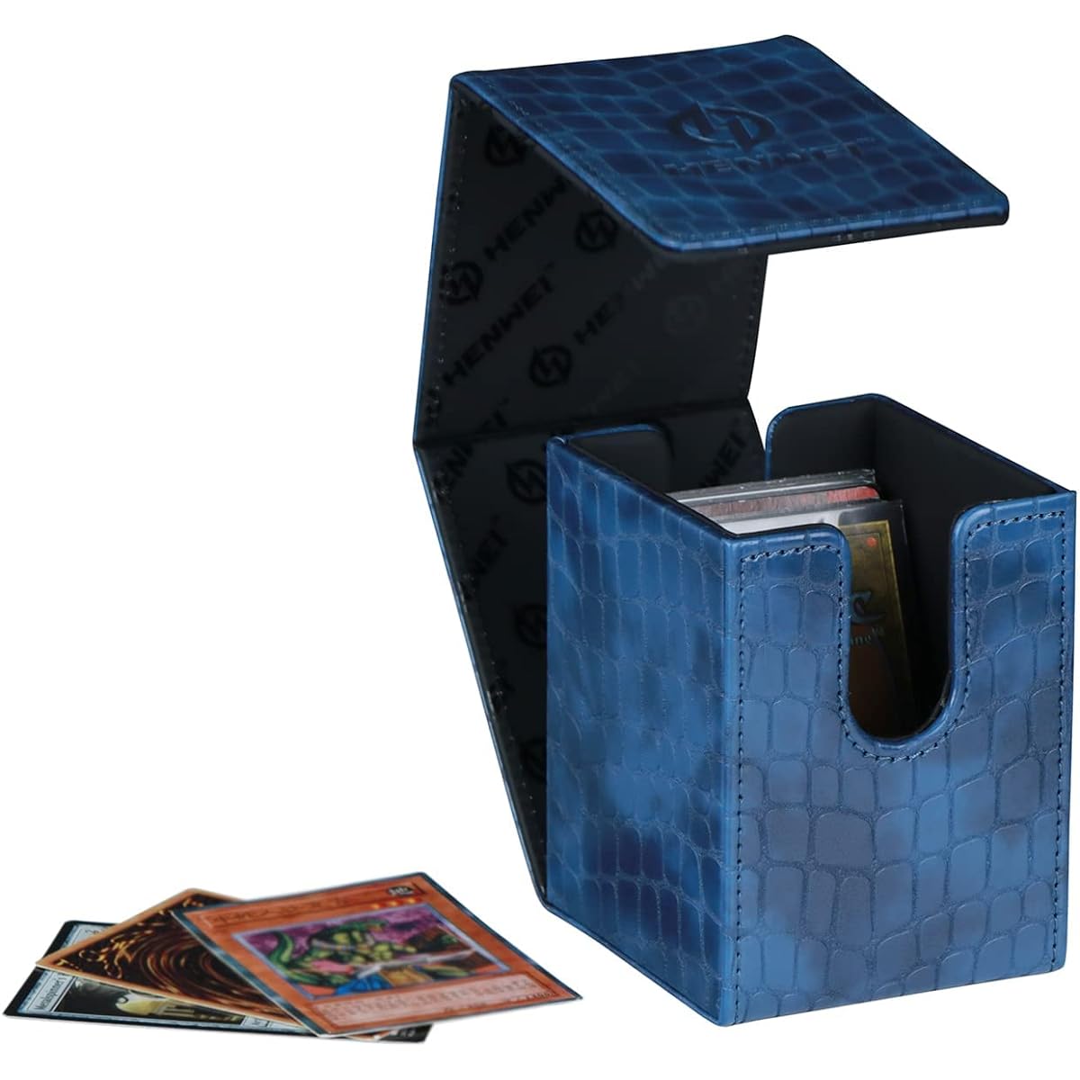 MTG Deck Box Premium PU Leather Card Protection, Holds 100+ Sleeved Cards, Twin Flip Deck for Commander, PVC-Free, Strong Magnetic Card Holder Storage (Blue)