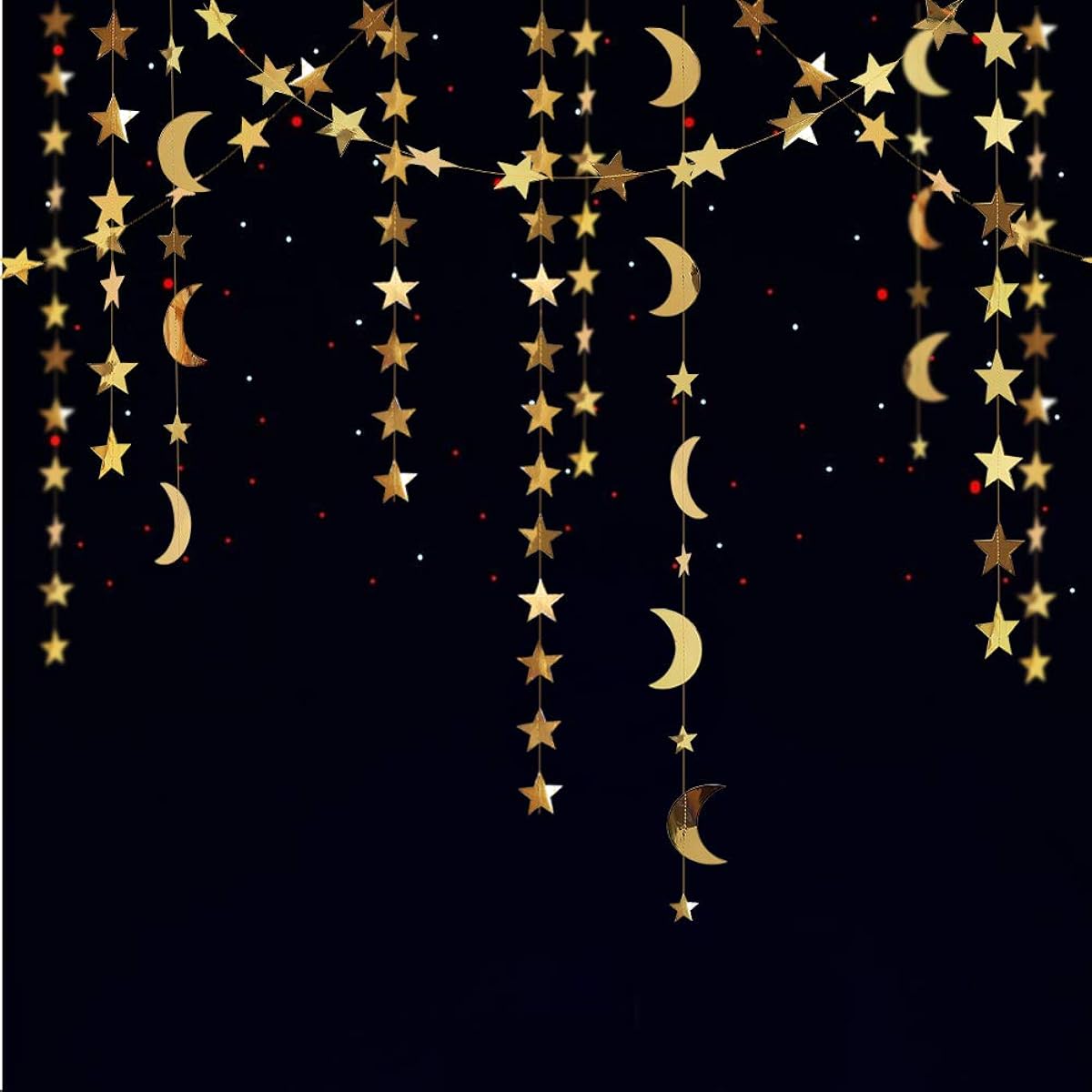 Decor365 Gold Star Moon Garland Hanging Garland Garland Streamer Bunting Banner Decor Wall Ceiling Party Decorations Twinkle Little Star First Birthday Baby Shower Wedding Kids Children Room Nursery Ramadan 52ft*2in