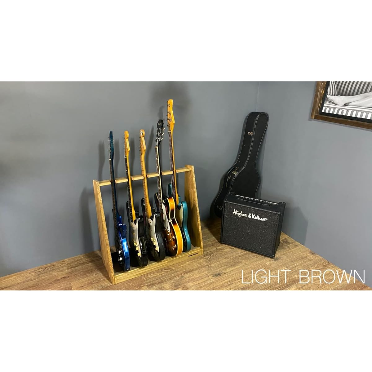 WOODWORKS Made in Japan Guitar Stand for Acoustic Guitar, 3-piece Holder (Light Brown)