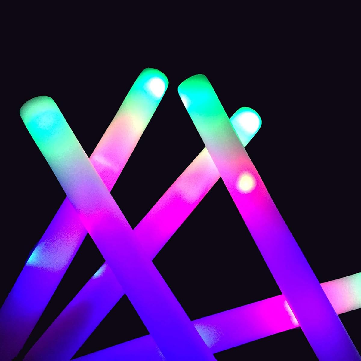 Glow Sticks Bulk - 24 LED Foam Stick Glow Baton with 3 Modes Flashing Effect, Light Up Toys Color by Home