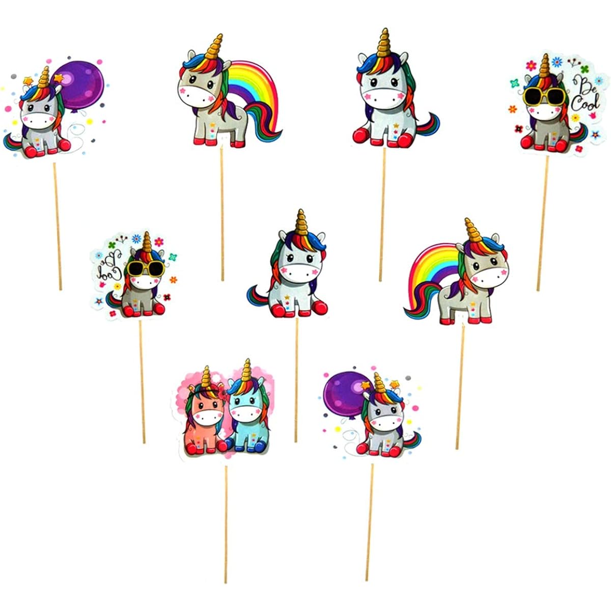 Pop The Party Theme Birthday Photo Booth Props and Unicorn Themed Photo Booth for Girls (Pack of 10)