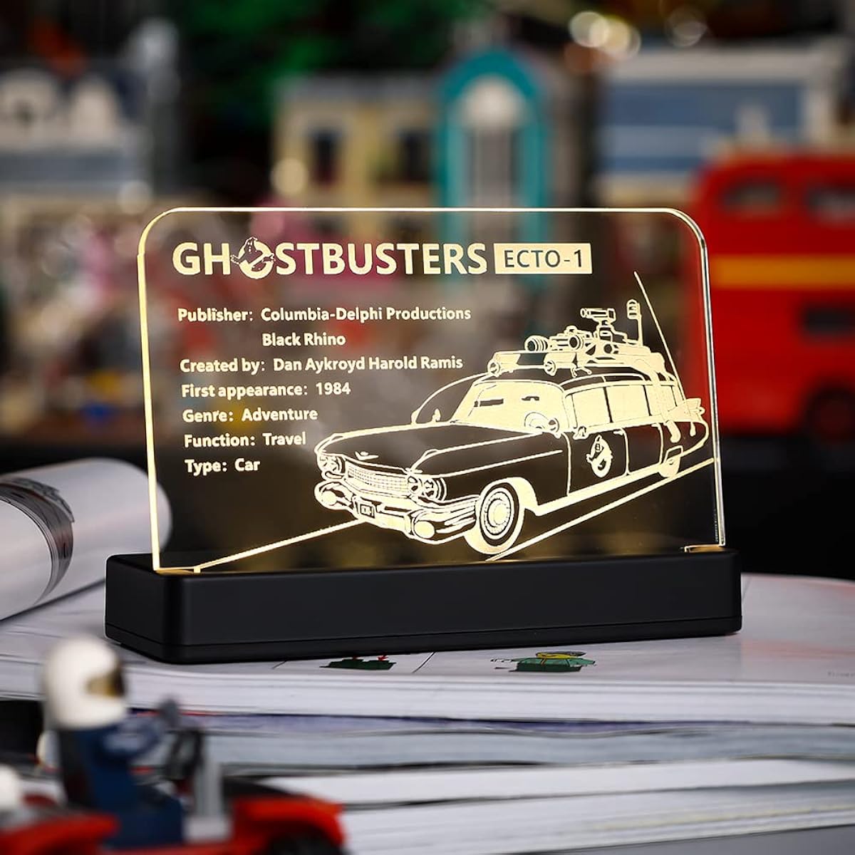 Kyglaring Illuminated Clear Acrylic Name Plate with Power Base for Lego Ghostbusters ECTO-1 10274 Building Set Sign Display (Illuminated Name Plate)