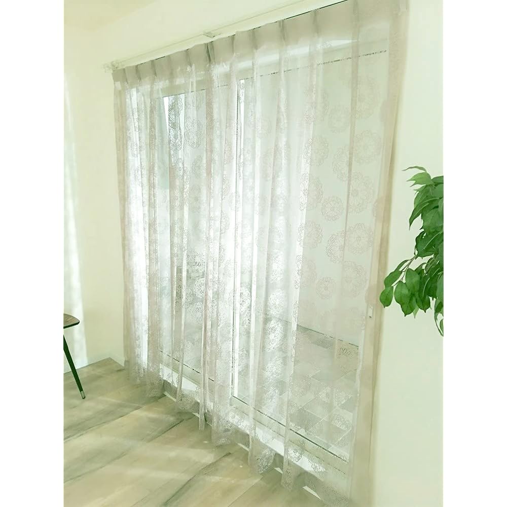 Kaei-lace Made in Japan Scandinavian Crochet Pattern Lace Curtains, Set of 2, Width 150cm x Length 208cm, Gray