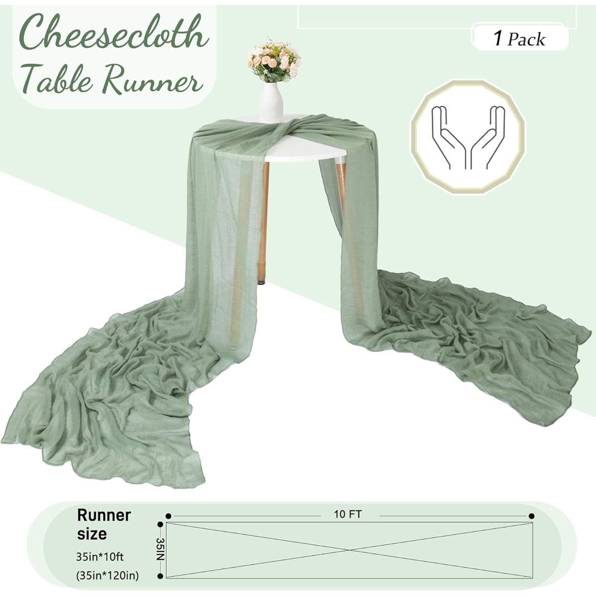 SAJOO Sage Green 10' Cheesecloth Table Runner, 1 Piece