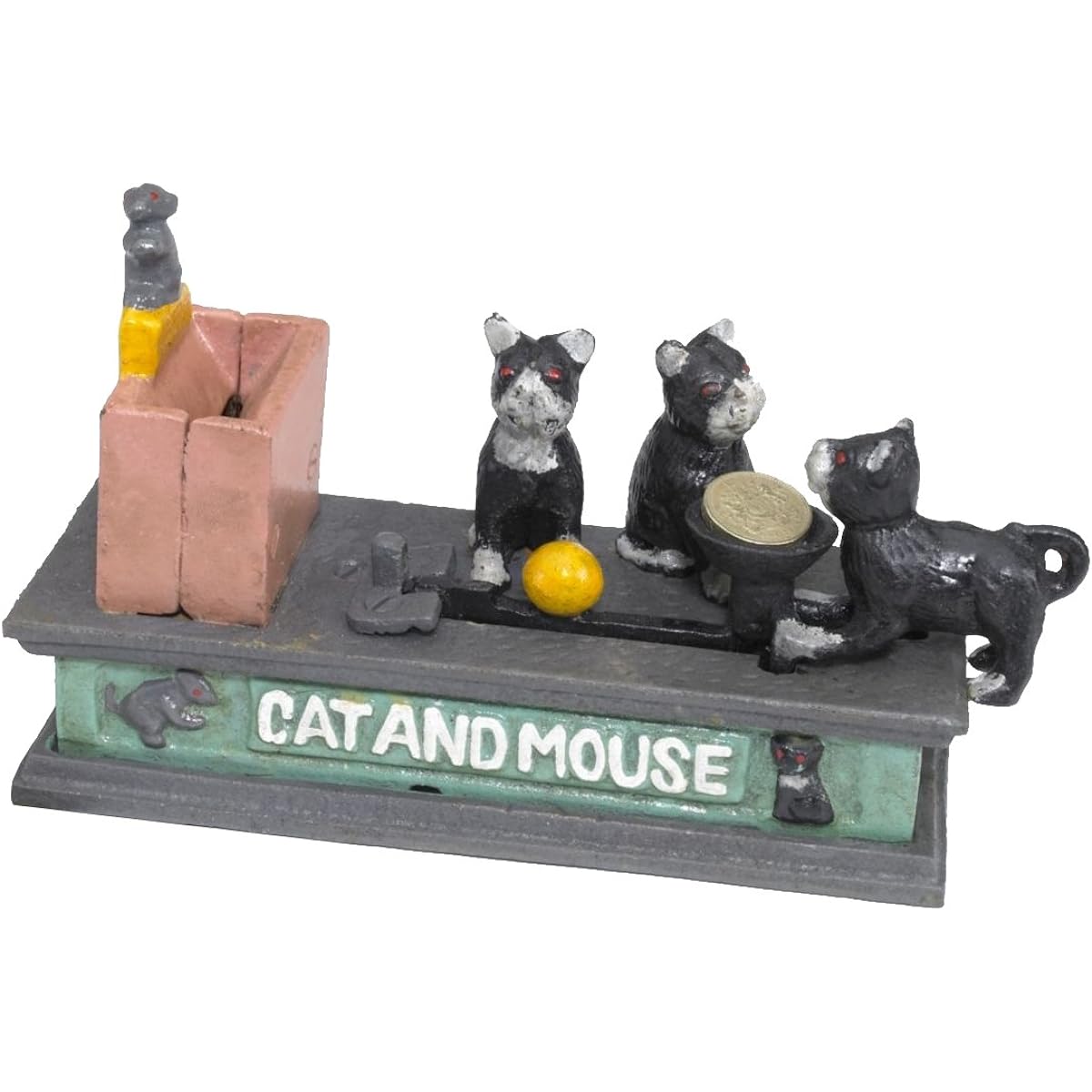 Design Toscano Cat and Mouse Mechanical Bank 7" Faux Aged
