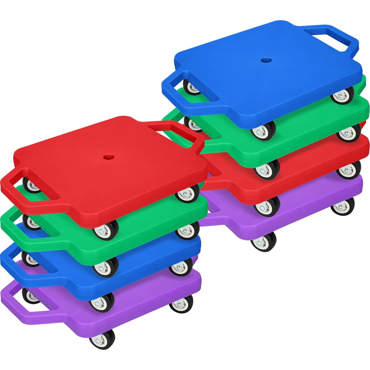 8 Pieces Sports Scooter Board Sitting Scooter Board for Kids Plastic Floor Scooter with Scratch-Free Plastic Casters for Physical Education Home School Play Equipment