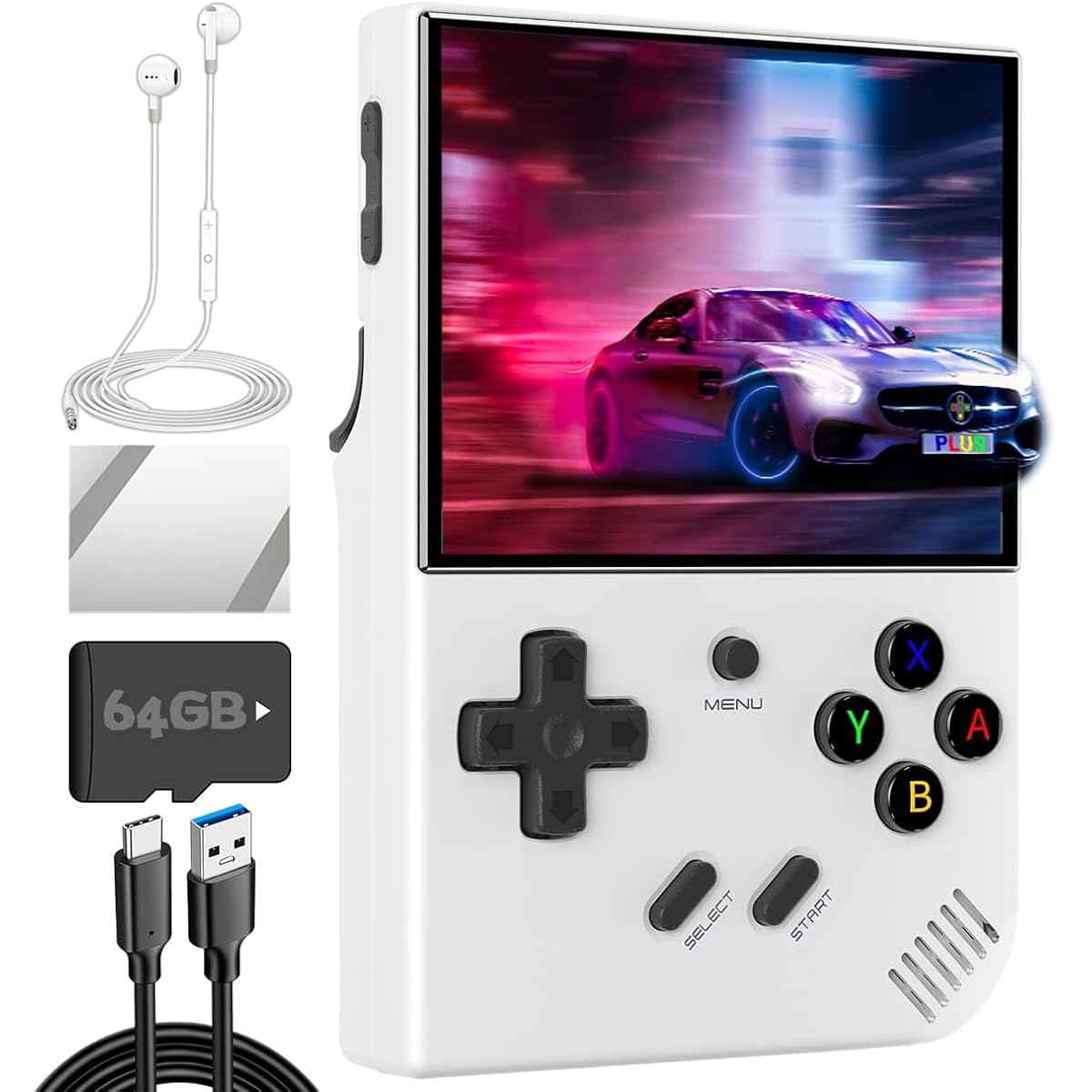 RG35XX Plus Handheld Game Console 3.5 Inch IPS Retro Game Console Classic Emulator Handheld Game Console Pre-Installed Handheld Game System White
