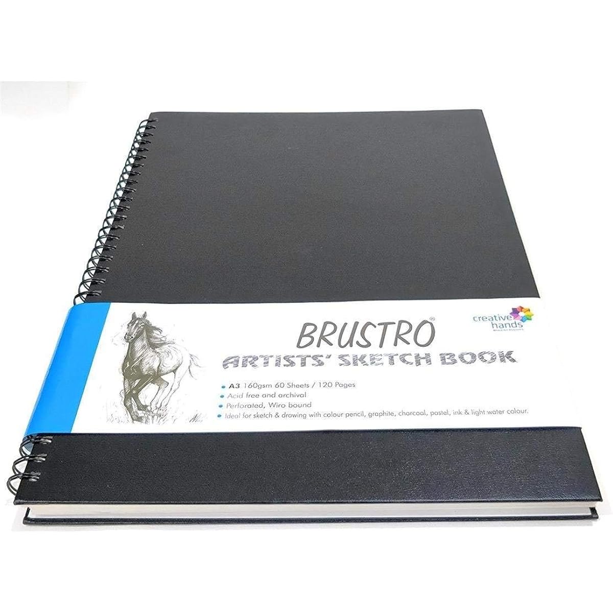 BRUSTRO Artist Wiro Bound Sketchbook, A3 Size, 120 Pages, 160 GSM (Acid Free) Black, Ivory