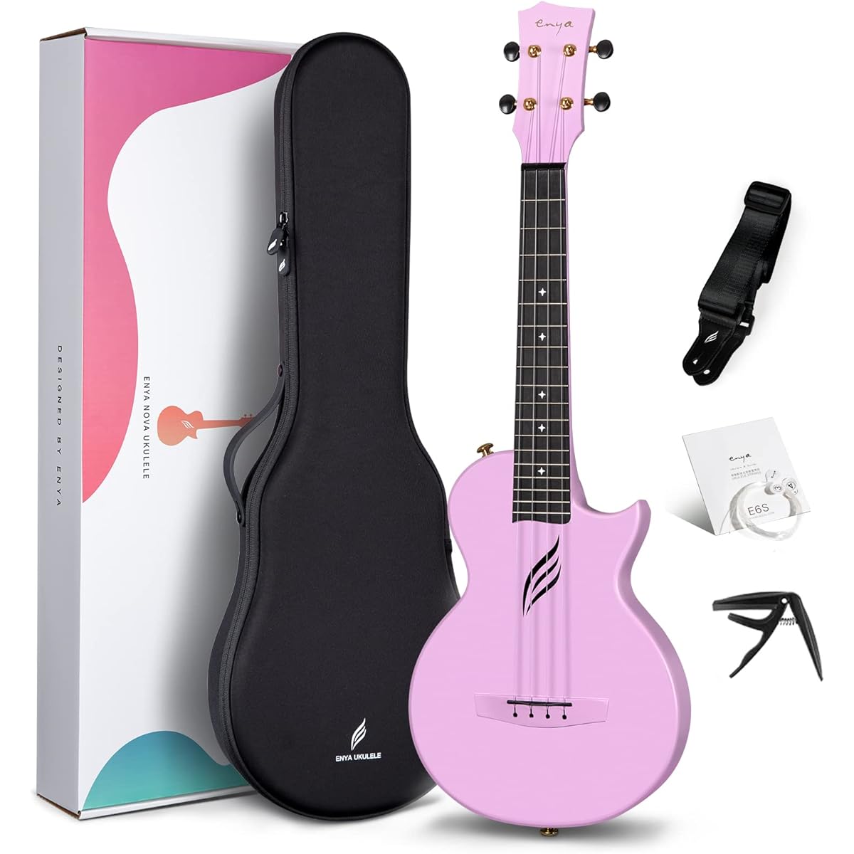 Enya Nova U Pro Tenor Size Carbon One-Piece Ukulele Kit, Accessories: Ukulele Case, Strap, Capo, Fluorocarbon Replacement Strings (Purple)
