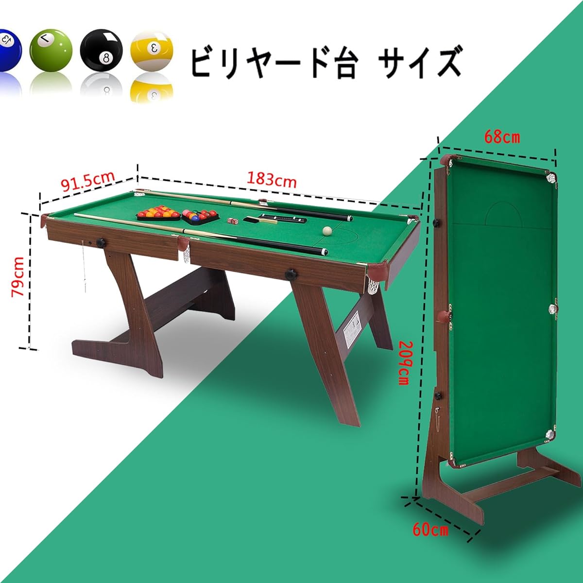 6FT Billiard Table Foldable Billiard Table for Kids and Adults Home Use Home Game Parent-Child Exchange Birthday Christmas Gift Complete Accessories L183 x W91.5 x H79