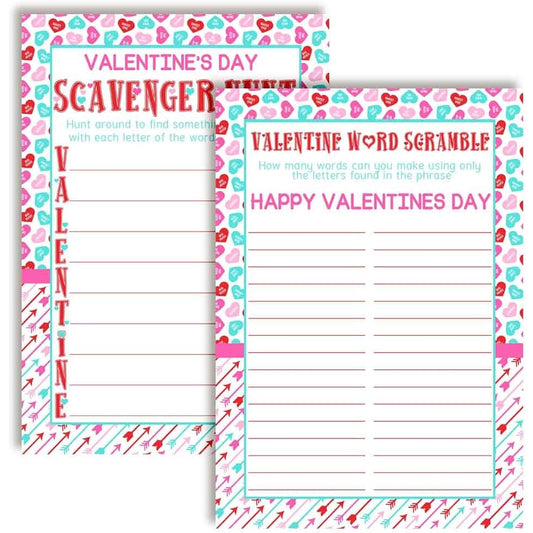 AmandaCreation Valentine's Day Word Scramble Scavenger Hunt Holiday Fill-In Game Cards - 10 4" x 5.5" Blank Cards