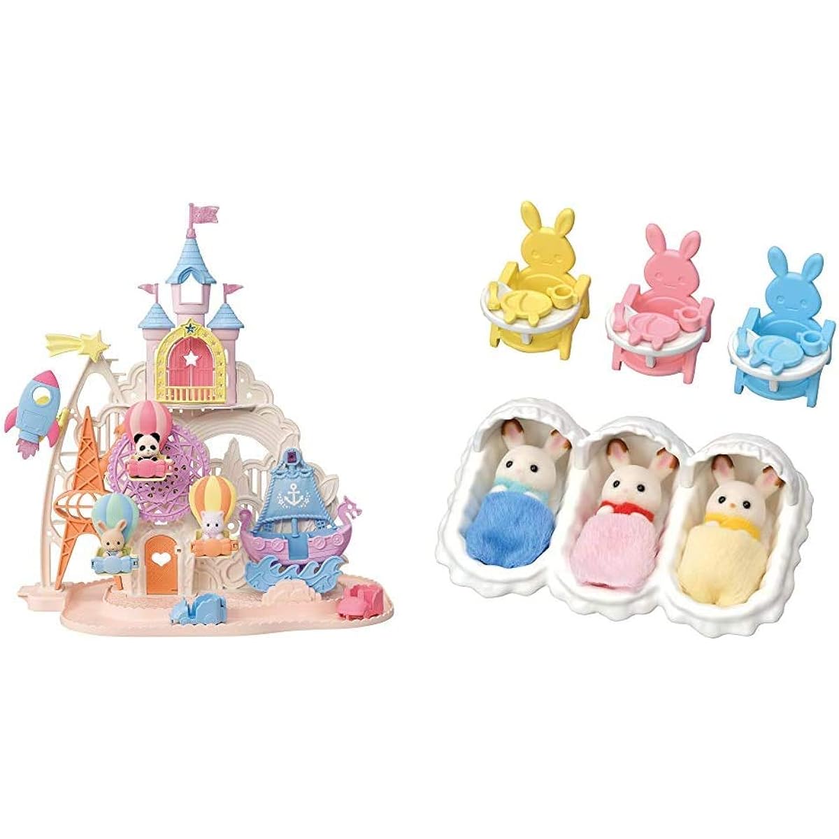 Sylvanian Families Castle Yumeiro Yuenchi Co-66 & Sylvanian Families Doll/Furniture Set Chocolat Rabbit Mitsugo-chan Care Set Se-204 [Set Purchase]