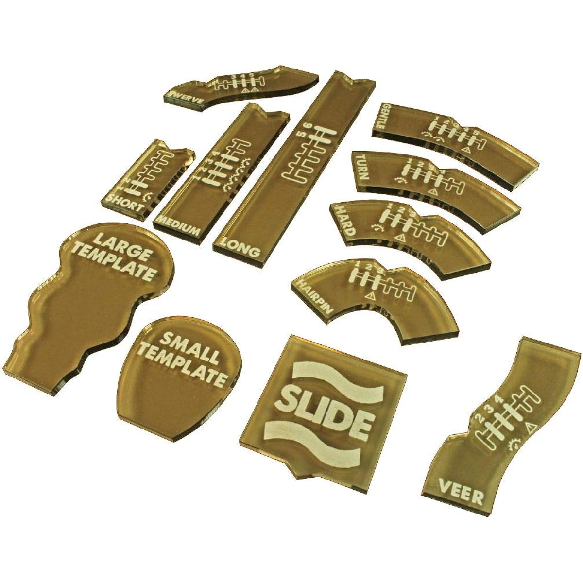 LITKO Template Set Compatible with Gasland Miniature Game | Set of 12 | Movement & Maneuver | Turn Template | Area Effect | Translucent Bronze (Half Scale Template Set)