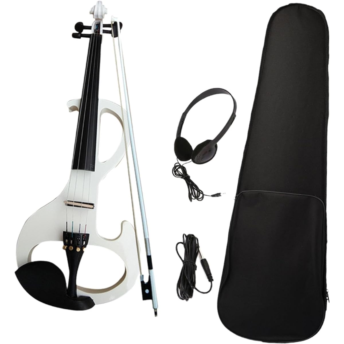 Colaxi Electric Violin Set Solid Wood Silent Electric Violin and Headphones (with Accessories), White