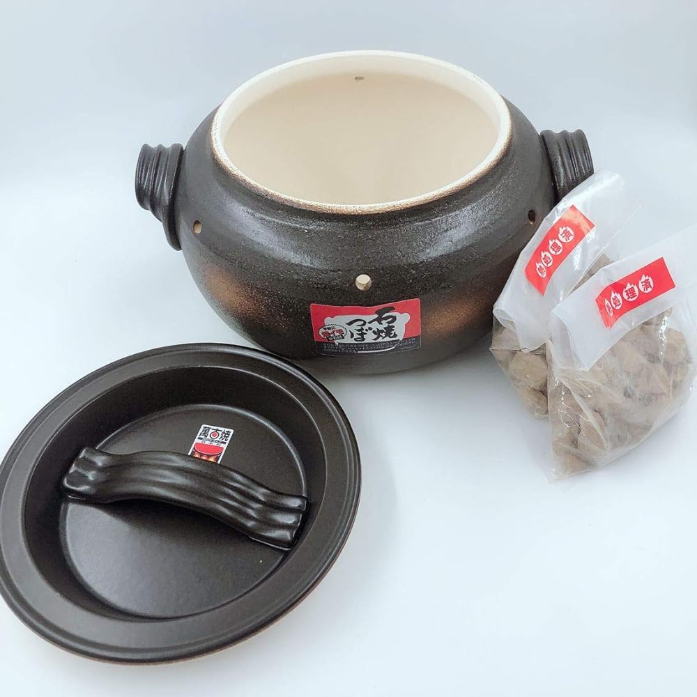 Misuzu Pottery Stone Baked Potato Pot "Imotaro" Pot with Natural Stone 500g Brown Sweet Potato