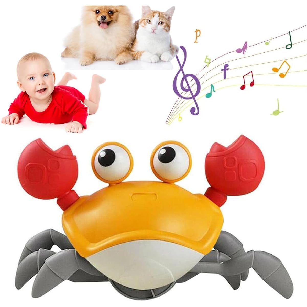 Crawling Crab Toy, Escape Crab Toy for Dogs Cats Ferrets Pets Kids Sensing with Music Control Interactive Walking Dancing Toy Birthday Gift Entertainment Toddler Boys Girls