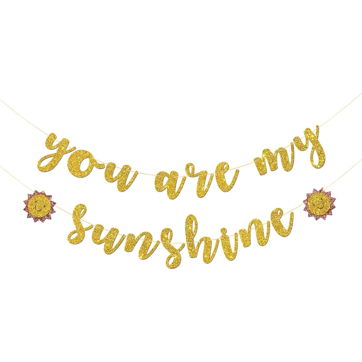 RoadSea You are My Sunshine Banner - Wedding Birthday Baby Shower Party Garland Supplies - Boys Girls Kids Adults Birthday Party Decorations - Gold Glitter