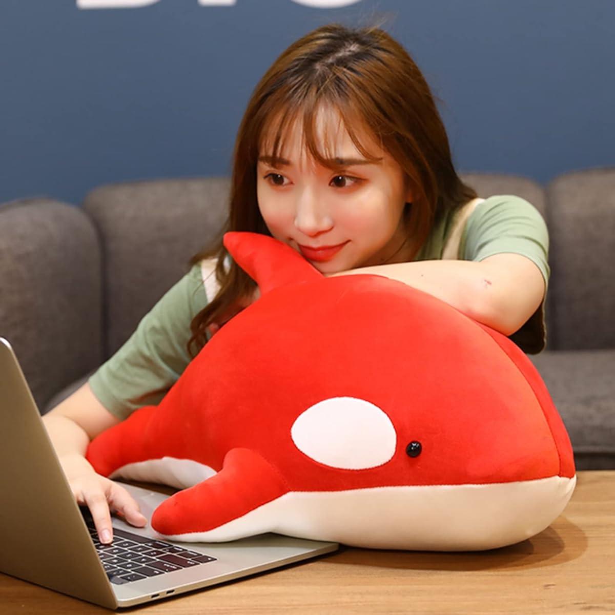 tuffed animal, killer whale, cute animal, large, killer whale, killer whale stuffed animal, sewn, body pillow, celebration, fluffy, animal, girl, boy, child, woman, body pillow, gift, big size, sleeping pillow, 130cm, cushion, pillow, red, multi-function