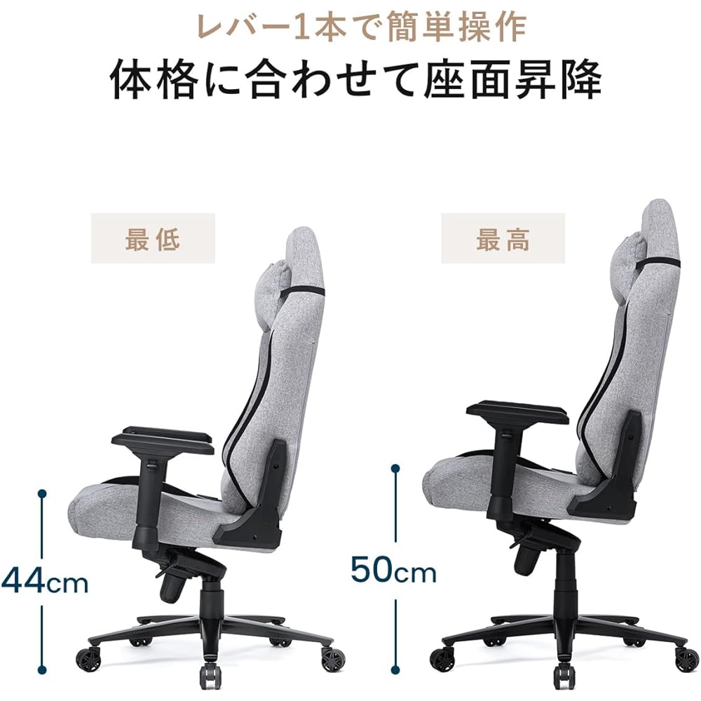 Sanwa Direct Gaming Chair Fabric 4D Armrest Load Capacity 150kg Reclining High Back Office Chair Gray 150-SNC130GY