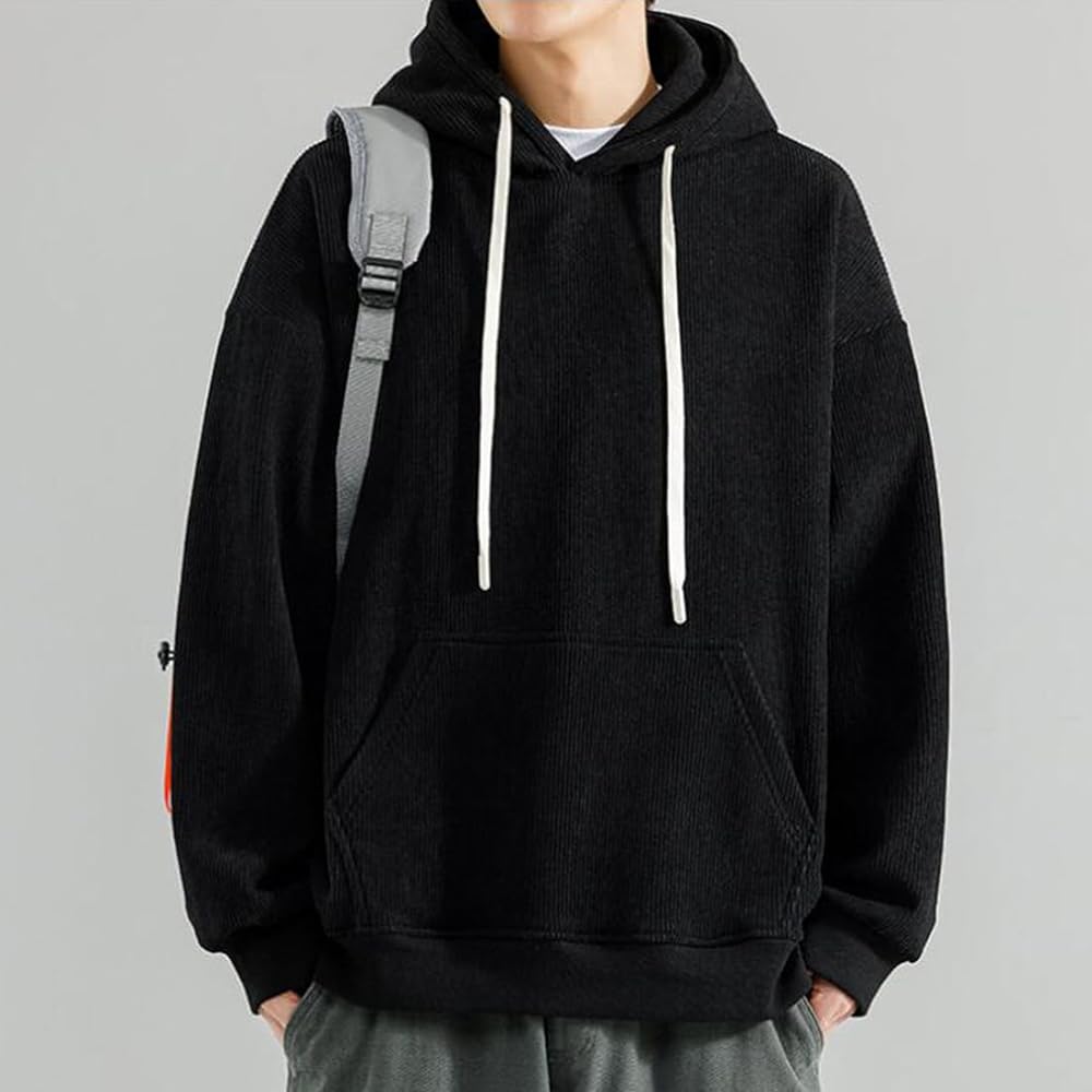 [ODFMCE] Men's Long Sleeve Hoodie, Spring, Stylish, Pullover, Hooded, Plain, Loose, Large Size