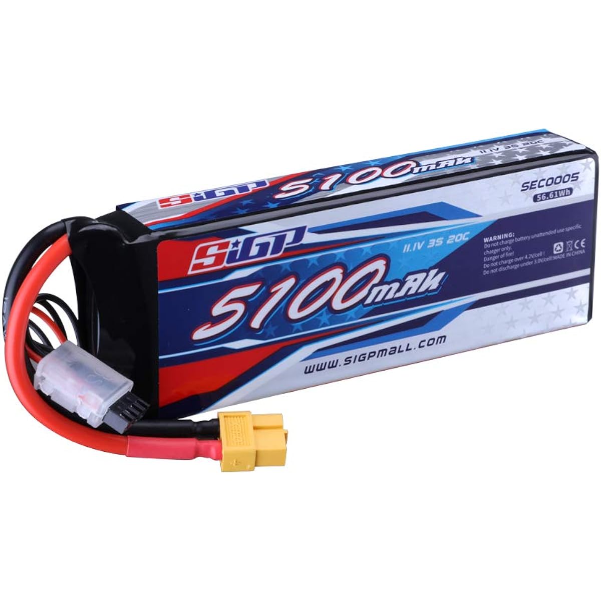 SIGP 3S 11.1V Lipo Battery 5100mAh 20C with XT60 Plug for RC Airplane Quadcopter Helicopter Drone FPV Racing Hobby