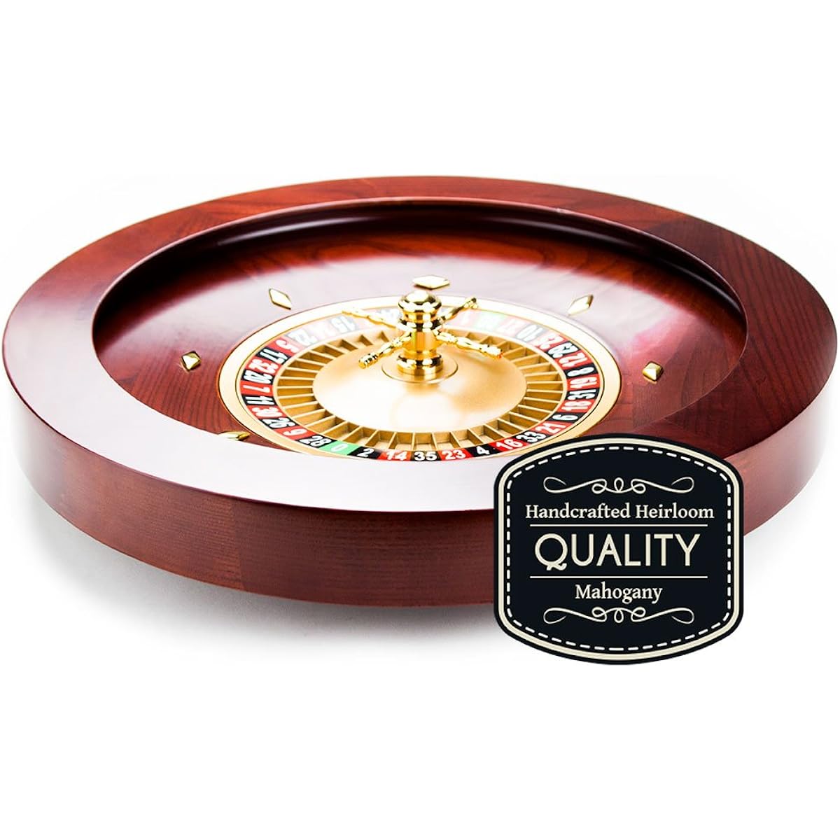 Brybelly Deluxe Wooden Roulette Wheel Set - Red/Brown Mahogany, Double Zero Layout, Casino Grade Precision Bearings, Aircraft Aluminum Pan, Chrome Plated Brass Turret Game Night Essentials