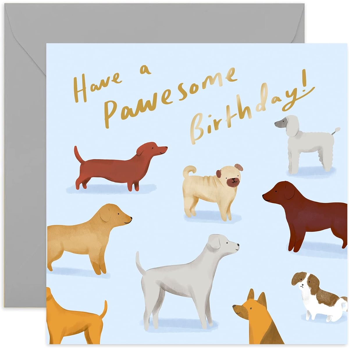 Old English Co. Dog Pawesome Birthday Card - Cute Dog Gold Foil Sparkle Card | Funny Pun Animal Birthday Wishes for Men and Women | Blank Inside & Includes Envelope
