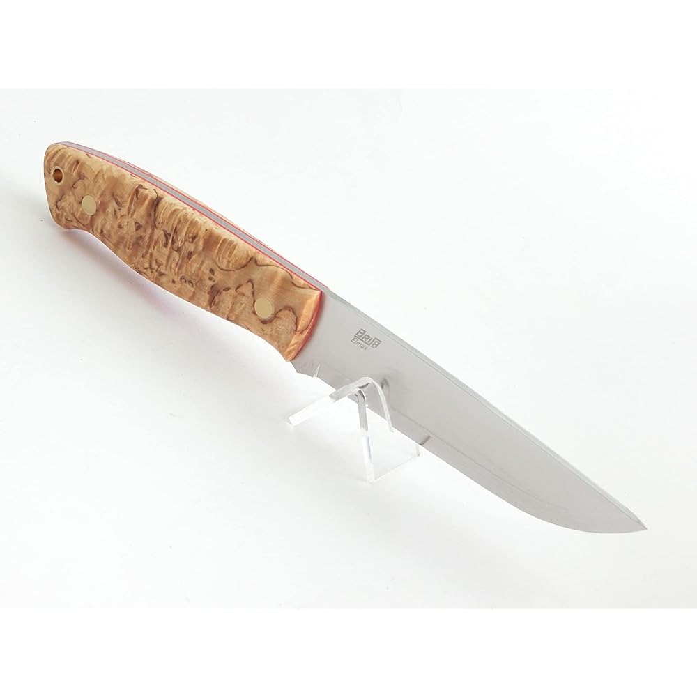 Brisa Trapper 115 Elmax Curly Birch Red Liner Scandi Grind Brass Pin
