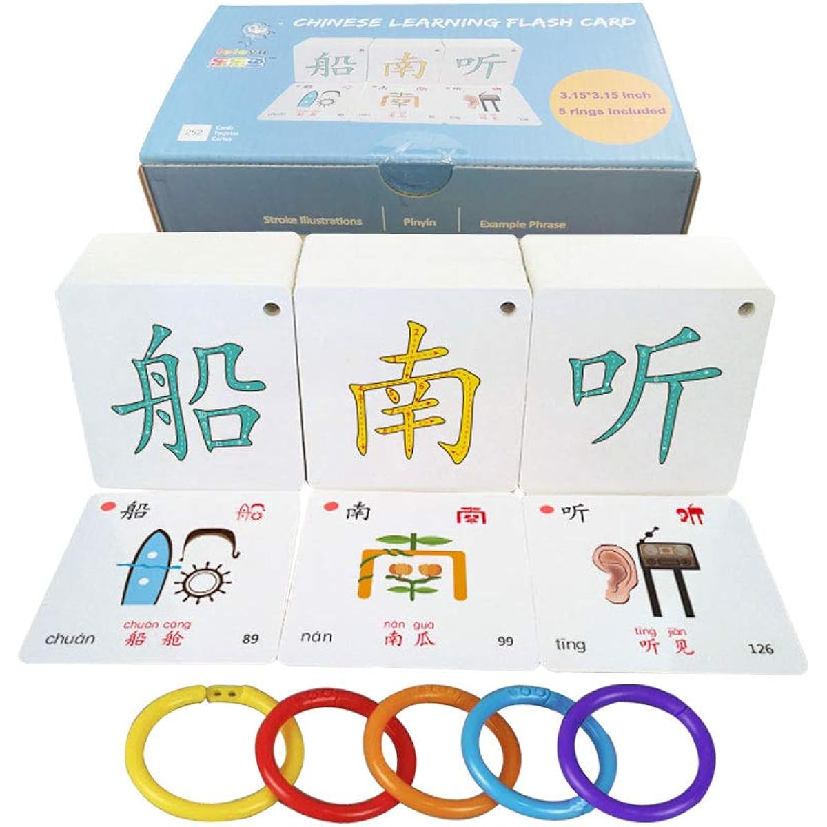 LELEYU Hieroglyphs Picture Symbols Chinese Learning Color Flashcards Mandarin Simplified Edition 252 Characters with Pinyin and Stroke Illustrations Beginner Level