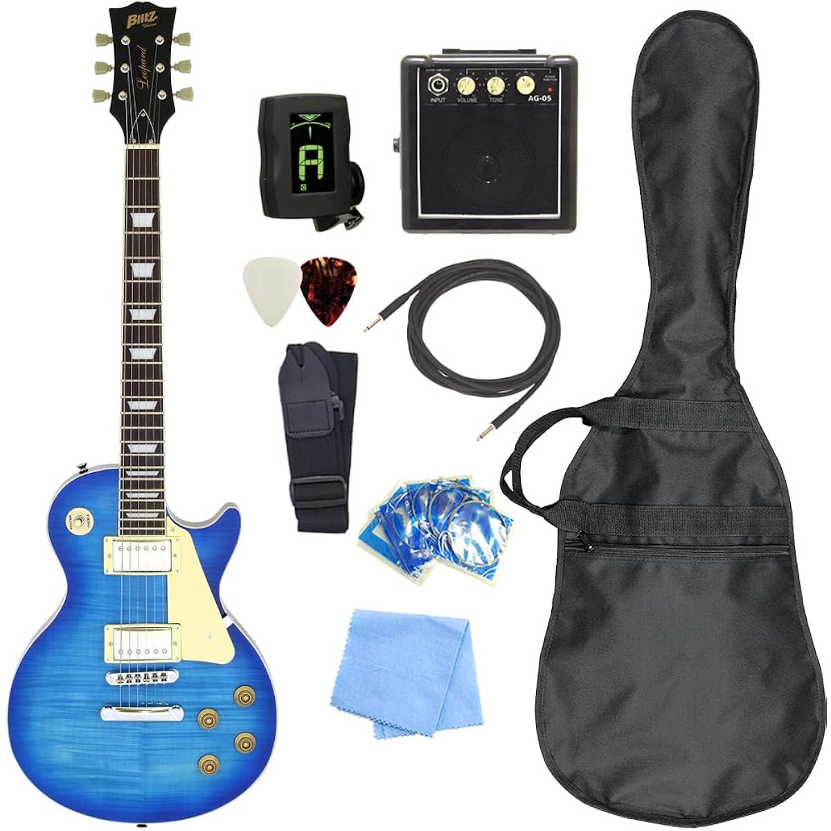 Electric guitar beginner set Les Paul Standard type with mini amp 9-piece set Blitz BLP-450 SBL [98765]