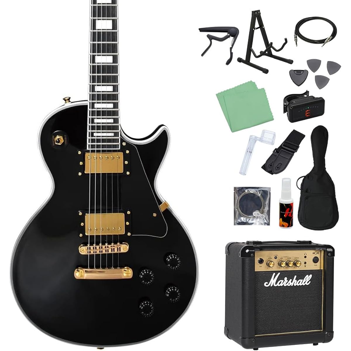 Photogenic LP-300C BK Electric Guitar Beginner 14-piece Set [Includes MG10] Les Paul Custom Type Black Photogenic