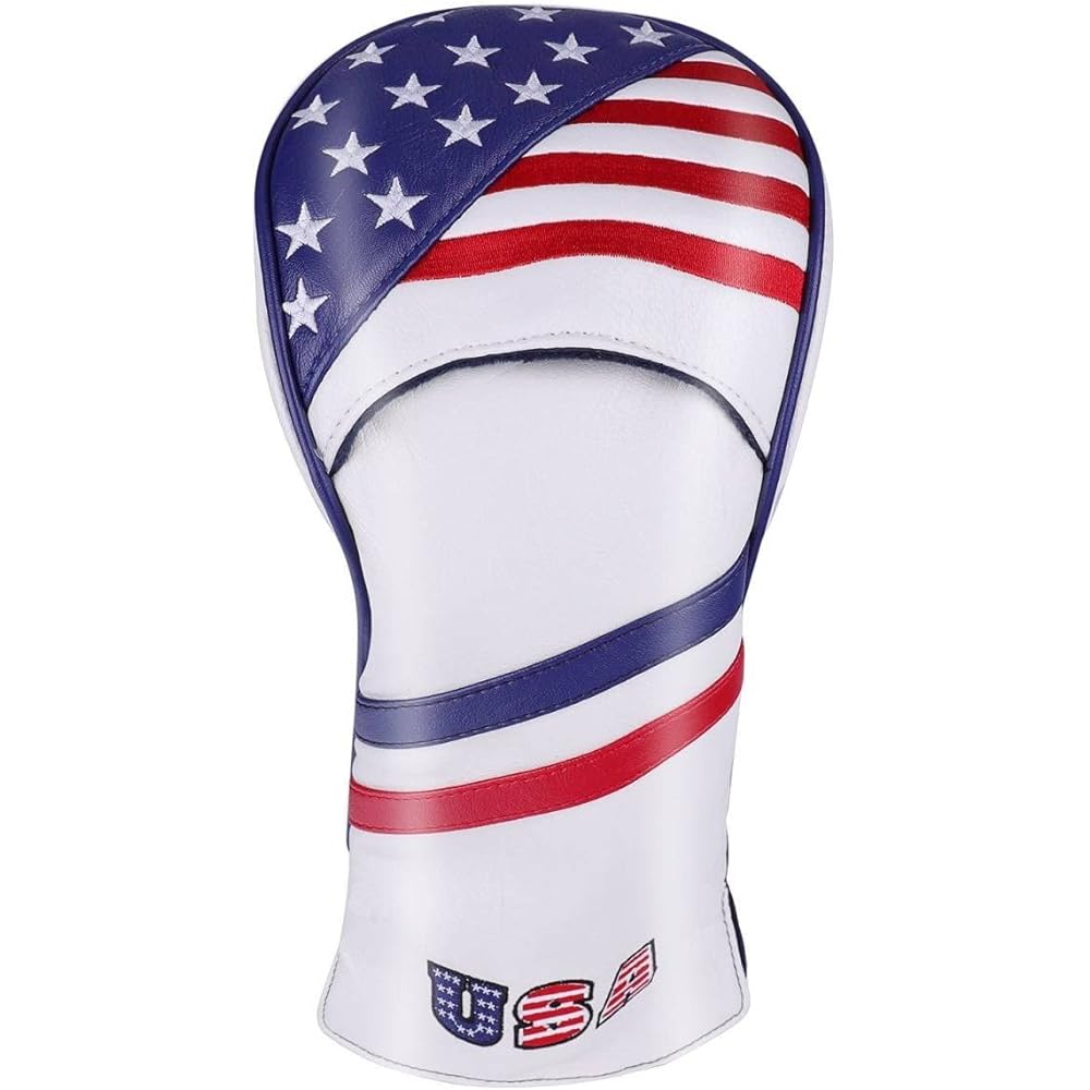 Select Plaza High Quality PU Leather Driver Wood FW 2 Pieces Utility UT 2 Piece Head Cover 5 Piece Set US Flag Pattern USA Flag Conversion Doug Included