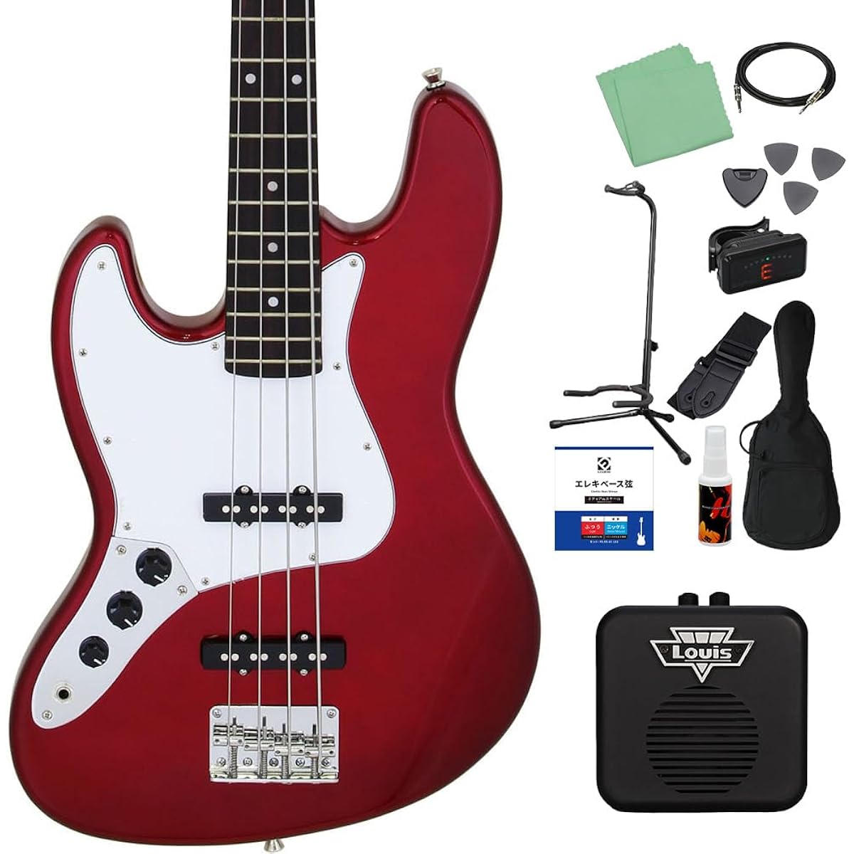 LEGEND LJB-Z L/H Candy Apple Red Bass Beginner 12-piece Set [With Mini Amplifier] Jazz Bass Type Left Hand Legend